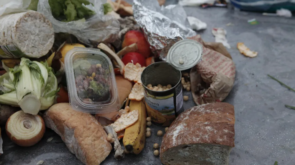 - simbolična fotografija - zavržen kruh - odpadki, odvržena - zavržena hrana <br><br><br>- - 05.12.2014 - delavnica Zadruge Buna in javnega podjetja Snaga Ljubljana z naslovom Obrnimo zabojnike v okviru katerega so pregledovali ljubljanske zabojnike in si ogledali, kaj vse Slovenci vržemo v smeti;,  //FOTO: Luka Cjuha.