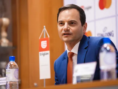 Matevž Zupančič during NLB ABA League 2 press conference prior to the Final 8 tournament in Športna dvorana Domžale, Domžale, Slovenia on April 11, 2023. Foto: Filip Barbalić