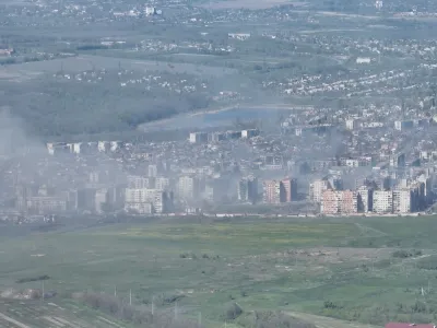 Smoke erupts following a shell explosion, amid Russia's attack on Ukraine, in Bakhmut, Donetsk region, Ukraine in this screengrab obtained from a handout video released on May 7, 2023. Adam Tactic Group/Handout via REUTERS. THIS IMAGE HAS BEEN SUPPLIED BY A THIRD PARTY