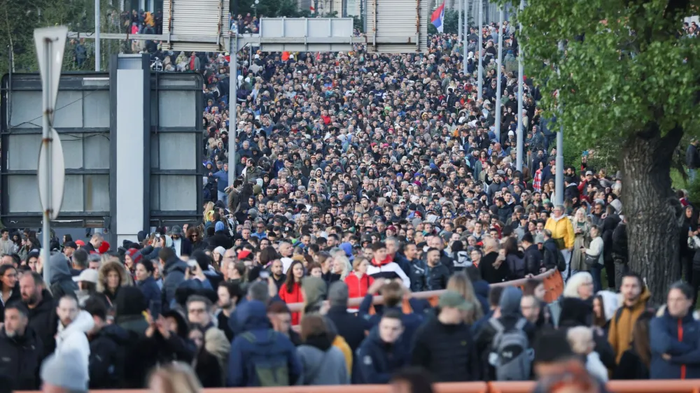 Demonstrators take part in a protest called "Serbia against violence" in reaction to recent mass shootings that have shaken the country, in Belgrade, Serbia, May 12, 2023. REUTERS/Marko Djurica