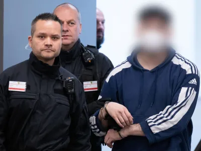 A defendant arrives in the courtroom of the Higher Regional Court before the verdict over a jewellery heist on the Green Vault museum in Dresden's Royal Palace, in Dresden, Germany on May 16, 2023. Sebastian Kahnert/Pool via REUTERS   ATTENTION EDITORS - PARTS OF THE IMAGE HAVE BEEN PIXELATED AT SOURCE. GERMAN COURT REQUESTS THAT THE FACE OF DEFENDANTS MUST BE MADE UNRECOGNISABLE