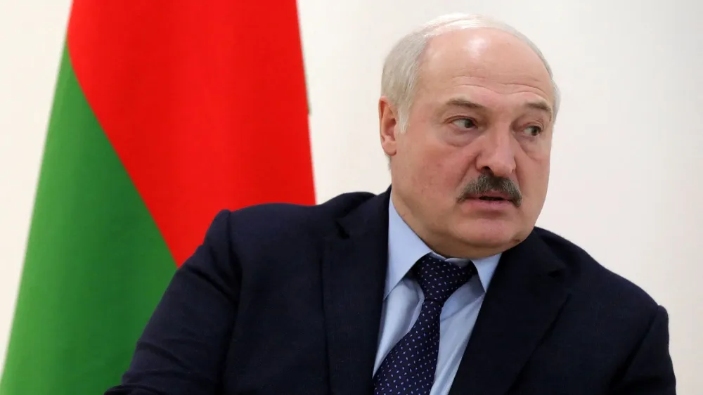 FILE PHOTO: Belarusian President Alexander Lukashenko attends a meeting with Russian President Vladimir Putin at the Vostochny Cosmodrome in Amur Region, Russia April 12, 2022. Sputnik/Mikhail Klimentyev/Kremlin via REUTERS ATTENTION EDITORS - THIS IMAGE WAS PROVIDED BY A THIRD PARTY./File Photo