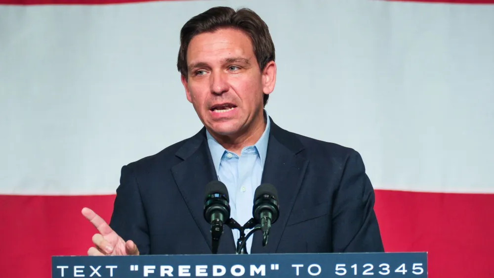 30 May 2023, US, Clive: Florida Governor and 2024 Presidential hopeful Ron DeSantis speaks during his campaign kickoff event at Eternity Church. Photo: Fritz Nordengren/ZUMA Press Wire/dpa