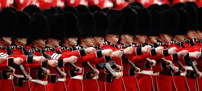 17 June 2023, United Kingdom, London: Members of the Household Division stand during the Trooping the Colour parade, as King Charles III celebrates his first official birthday since becoming sovereign. Photo: Aaron Chown/PA Wire/dpa