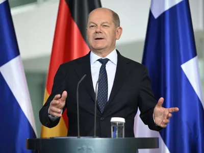 14 July 2023, Berlin: German Chancellor Olaf Scholz speaks during a press conference with Finnish Prime Minister Petteri Orpo (Not Pictured) following their meeeting at the Chancellery. Photo: Britta Pedersen/dpa
