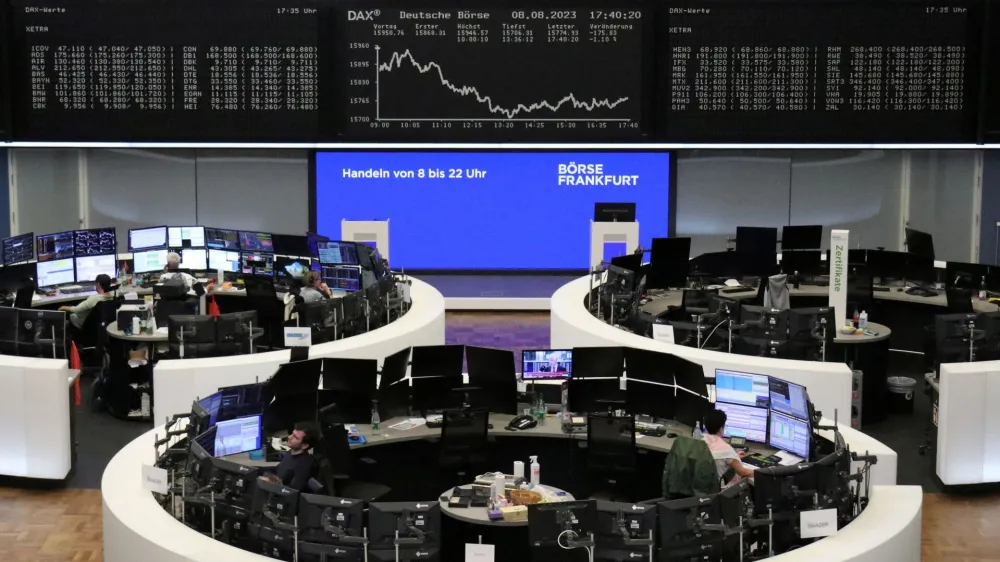 The German share price index DAX graph is pictured at the stock exchange in Frankfurt, Germany, August 8, 2023.  REUTERS/Staff