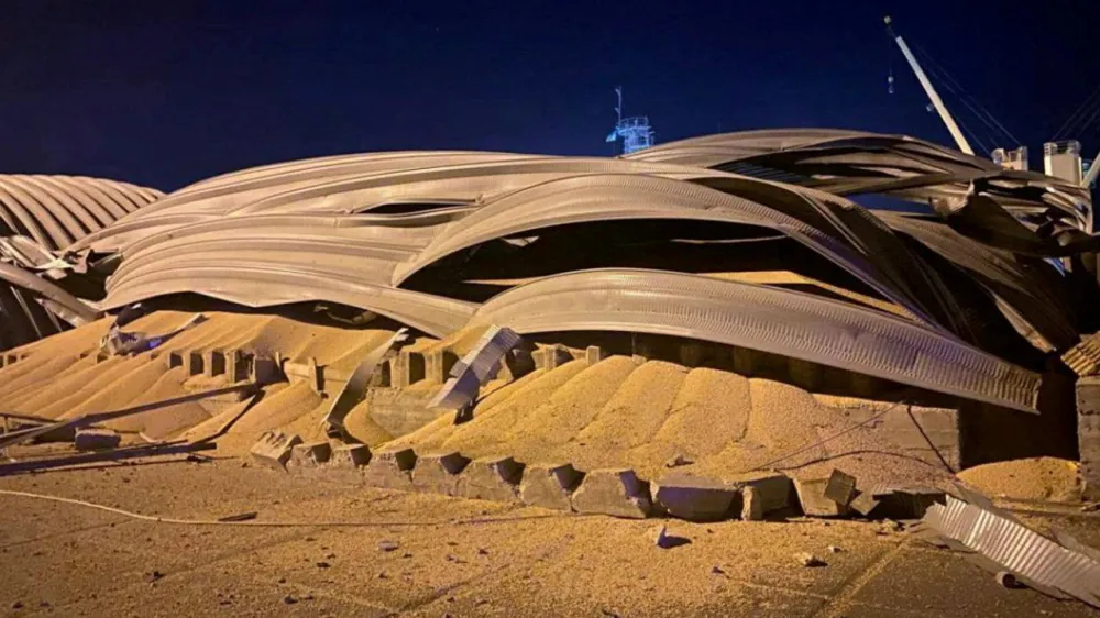 FILE PHOTO: Grain warehouses heavily damaged by a Russian drone attack are seen at a compound of a port on the Danube, amid Russia's attack on Ukraine, in Odesa region, Ukraine August 16, 2023. Press Service of the Operational Command South of the Ukrainian Armed Forces/Handout via REUTERS ATTENTION EDITORS - THIS IMAGE HAS BEEN SUPPLIED BY A THIRD PARTY./File Photo