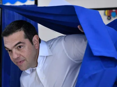 ﻿07 July 2019, Greece, Athens: Greek Prime Minister and leader of the Syriza party Alexis Tsipras casts his ballot at a polling station during the parliamentary elections. Photo: Eurokinissi/Eurokinissi/dpa