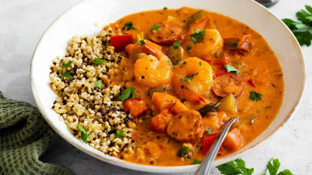 Južnoameri&scaron;ka obara z zelenjavo, klobaso in gamberi