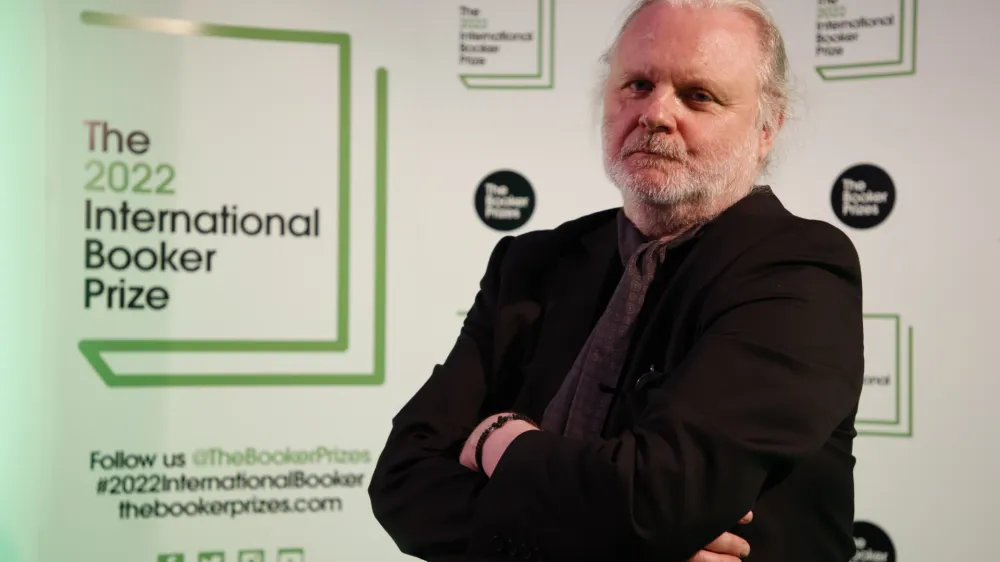 FILE - Jon Fosse, author of shortlisted novel 'A New Name: Septology VI-VII', poses ahead of the 2022 International Booker Prize ceremony in London, Thursday, May 26, 2022.  Jon Fosse has won the Nobel Prize for Literature, it was announced on Thursday, Oct. 5, 2023. AP Photo/David Cliff, File)