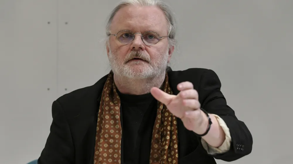 FILE - Norwegian author Jon Fosse speaks at the Frankfurt Book Fair, in Frankfurt, Germany, Oct. 16, 2019. The Nobel Prize in literature has been awarded to Norwegian author Jon Fosse. The permanent secretary of the Swedish Academy announced the prize Thursday, Oct. 5, 2023 in Stockholm. The academy says the prize is for Fosse's "his innovative plays and prose, which give voice to the unsayable." (Jens Kalaene/dpa via AP, File)