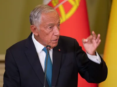 Handout photo shows Portugal's President Marcelo Rebelo de Sousa holds a press conference along with Ukraine's President following talks in Kyiv, Ukraine on August 24, 2023. Photo by Ukrainian Presidency via ABACAPRESS.COM