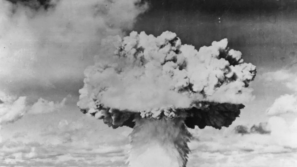 An atomic bomb test explosion off Bikini Atoll, Micronesia.  (Photo by Keystone/Getty Images)