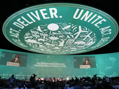 Vice President Kamala Harris speaks at the COP28 U.N. Climate Summit, Saturday, Dec. 2, 2023, in Dubai, United Arab Emirates. (AP Photo/Kamran Jebreili)