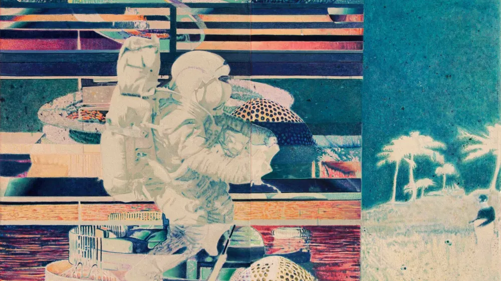 Uro&scaron; Weinberger: Blue Haven (2023, olje na platnu, 250 &times; 294 cm) Foto: arhiv umetnika