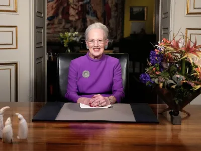 Queen Margrethe II gives a New Year's speech and announces her abdication from Christian IX's Palace, Amalienborg Castle, in Copenhagen, Sunday 31 December 2023. Keld Navntoft/Ritzau Scanpix/via REUTERS  ATTENTION EDITORS - THIS IMAGE WAS PROVIDED BY A THIRD PARTY. DENMARK OUT. NO COMMERCIAL OR EDITORIAL SALES IN DENMARK.