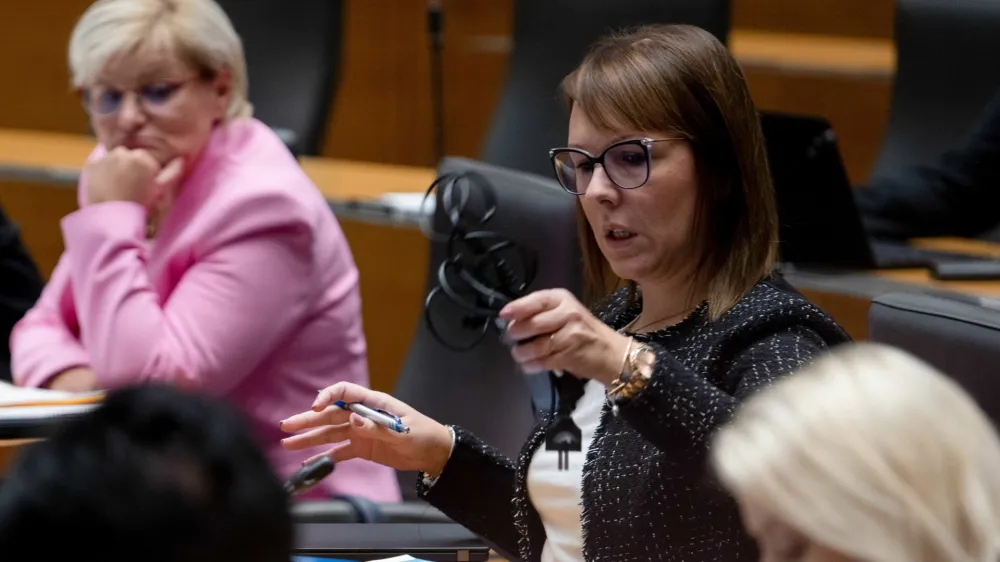 Ljubljana, DZ.<br>Nadaljevanje redne seje DZ, na kateri so med drugim obravnavali predlog zakona o varstvu potrosnikov, novelo zakona o avtorski in sorodnih pravicah in novelo zakona o kolektivnem upravljanju avtorske in sorodnih pravic.<br>Poslanka Svobode Mateja Calusic.