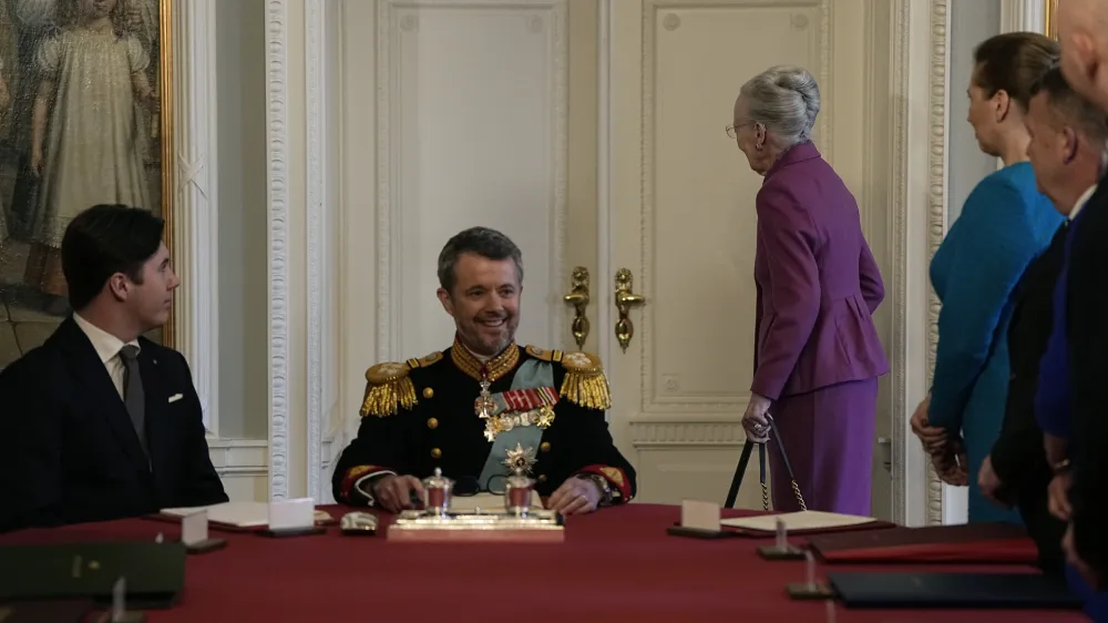 Queen Margrethe leaves the meeting of the Council of State after signing the declaration of abdication, in Copenhagen, Sunday, Jan. 14, 2024. Queen Margrethe II has signed her historic abdication, a step that paves the way for her son Frederik X to immediately become king. (Mads Claus Rasmussen/Ritzau Scanpix via AP)