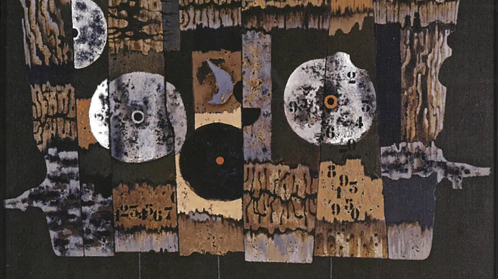 France Mihelčič: Vrata in ure, 1978, akril na platno, 100.5 x 129 cm F arhiv Škofjeloški muzej