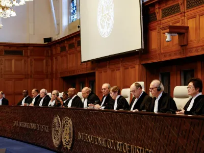 Judges at the International Court of Justice (ICJ) rule on emergency measures against Israel following accusations by South Africa that the Israeli military operation in Gaza is a state-led genocide, in The Hague, Netherlands, January 26, 2024. REUTERS/Piroschka van de Wouw