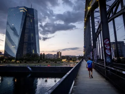 FILE - The European Central Bank is pictured in Frankfurt, Germany, Wednesday, July 26, 2023. The governing council of the ECB will meet on Thursday, July 27, 2023. Inflation in Europe edged lower in January to 2.8%, keeping alive speculation about quick interest rate cuts that would lower borrowing costs for businesses and consumers — and help boost the stagnating economy. (AP Photo/Michael Probst, File)
