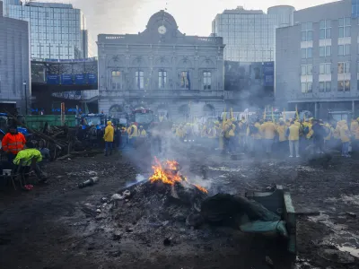 FILE - Farmers gather outside the European Parliament for a protest as European leaders meet for an EU summit in Brussels, Thursday, Feb. 1, 2024. European Union leaders meet in Brussels for a one day summit to discuss the revision of the Multiannual Financial Framework 2021-2027, including support for Ukraine. (AP Photo/Thomas Padilla, FIle)