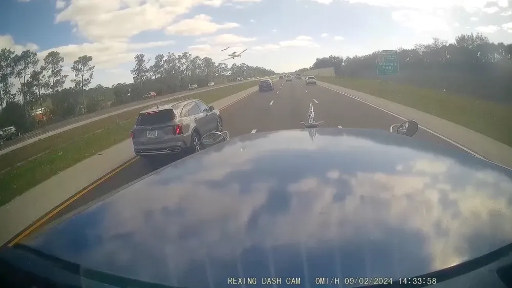 A still from a dashcam video shows a moment before a plane crash in Naples, Florida, U.S., February 9, 2024, in this screen grab obtained from a social media video. Alfonso Del Nodal/via REUTERS THIS IMAGE HAS BEEN SUPPLIED BY A THIRD PARTY. MANDATORY CREDIT. NO RESALES. NO ARCHIVES.