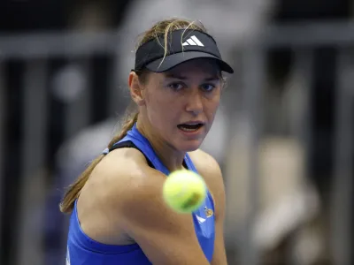 Tennis - Billie Jean King Cup Finals - Estadio de La Cartuja, Seville, Spain - November 10, 2023 Slovenia's Kaja Juvan in action during her singles match against Kazakhstan's Anna Danilina REUTERS/Marcelo Del Pozo