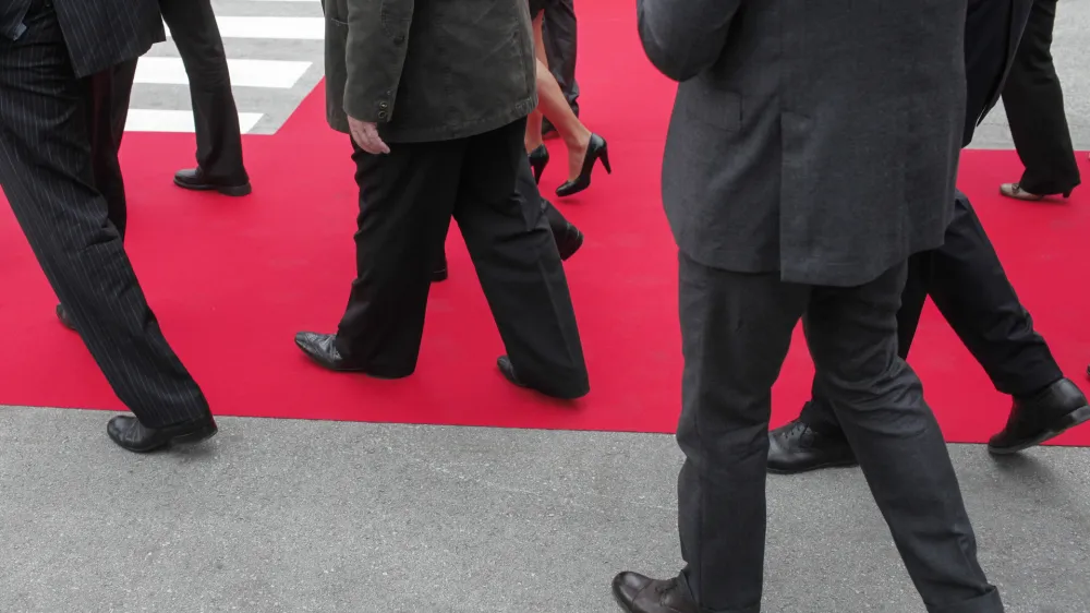 ﻿- simbolična fotografija - politiki - poslovneži - rdeča preproga - //Foto: Luka Cjuha