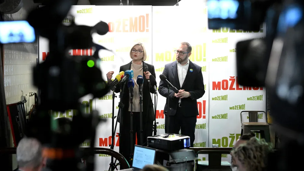 24.03.2024., Zagreb - Predstavljanje programskih prioriteta stranke Mozemo za predstojece izbore za Hrvatski sabor. Sandra Bencic, Tomislav Tomasevic Photo: Marko Lukunic/PIXSELL