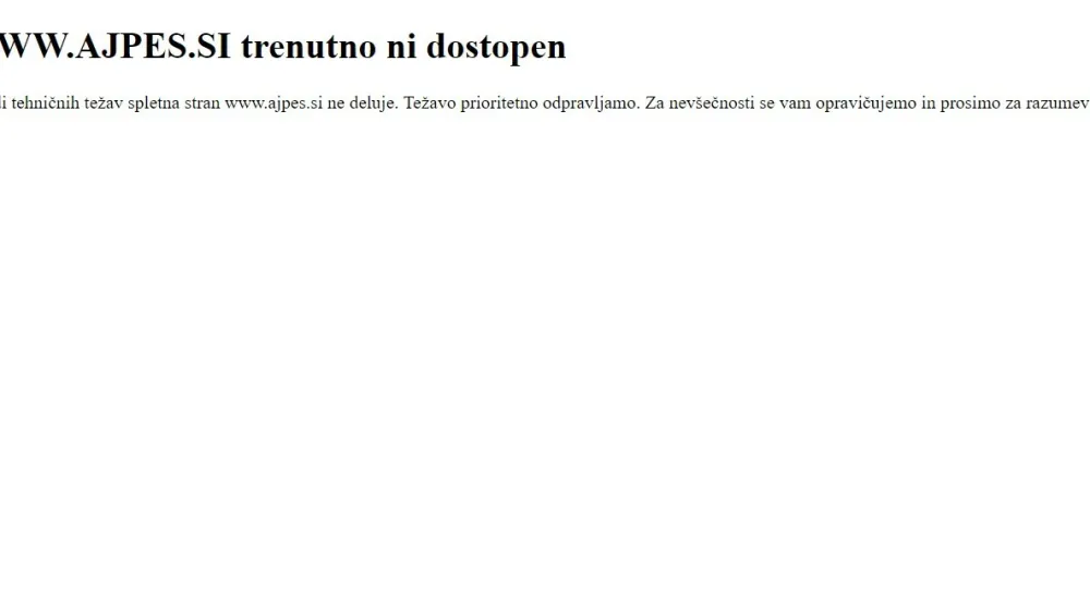 Nedelujoča Ajpesova spletna stran