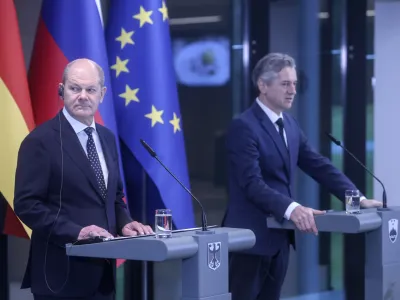 Olaf Scholz, Robert Golob- 26.03.2024 - Srečanje predsednika vlade dr. Roberta Goloba s kanclerjem Zvezne republike Nemčije Olafom Scholzem //FOTO: Jaka Gasar