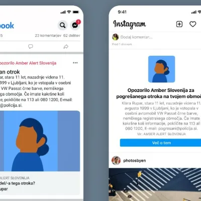 Vzorčni primer sporočila ob izginotju otroka in uporabi sistema Amber Alert <br><br>