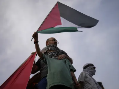 A youngster waves a Palestinian flag during a protest to show solidarity with the Palestinians in Istanbul, Turkey, Saturday, Nov. 4, 2023. (AP Photo/Francisco Seco)
