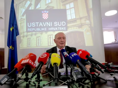 18.03.2024., Zagreb - Na Ustanovm sudu odrzana je konferencija za medije o predmetu s danasnje sjednice Ustavnog suda vezanom uz izjavu predsjednika RH Zorana Milanovica da ce se kandidirati na izborima za zastupnike u Hrvatski sabor. predsjednik Ustavnog suda Miroslav Separovic Photo: Tomislav Miletic/PIXSELL