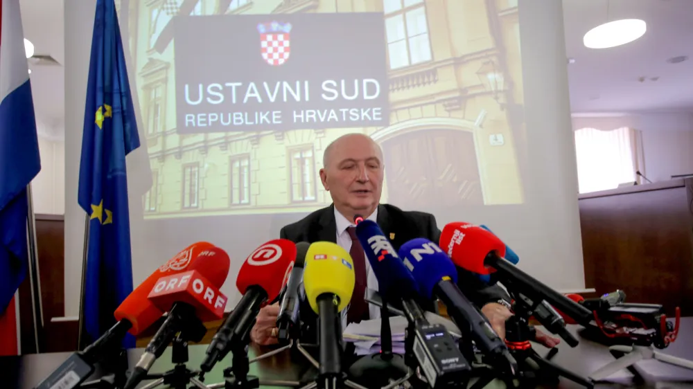 18.03.2024., Zagreb - Na Ustanovm sudu odrzana je konferencija za medije o predmetu s danasnje sjednice Ustavnog suda vezanom uz izjavu predsjednika RH Zorana Milanovica da ce se kandidirati na izborima za zastupnike u Hrvatski sabor. predsjednik Ustavnog suda Miroslav Separovic Photo: Tomislav Miletic/PIXSELL