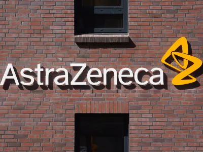 FILED - 25 April 2022, Hamburg: A view of the corporate logo of the pharmaceutical company Astrazeneca at its new headquarters in Hamburg. Photo: Marcus Brandt/dpa