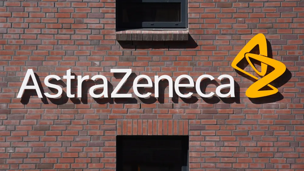 FILED - 25 April 2022, Hamburg: A view of the corporate logo of the pharmaceutical company Astrazeneca at its new headquarters in Hamburg. Photo: Marcus Brandt/dpa
