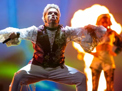 07 May 2024, Sweden, Malmo: Baby Lasagna from Croatia preforms the song "Rim Tim Tagi Dim" at the first semi-final of the Eurovision Song Contest (ESC) 2024 in the Malmo Arena. Photo: Jens Büttner/dpa