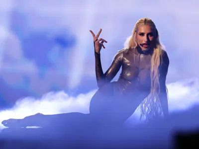 11 May 2024, Sweden, Berlin: Raiven from Slovenia performs "Veronika" on stage at the final of the Eurovision Song Contest (ESC) 2024 in the Malmo Arena. The motto of the world's biggest singing competition is "United By Music". Photo: Jens Büttner/dpa