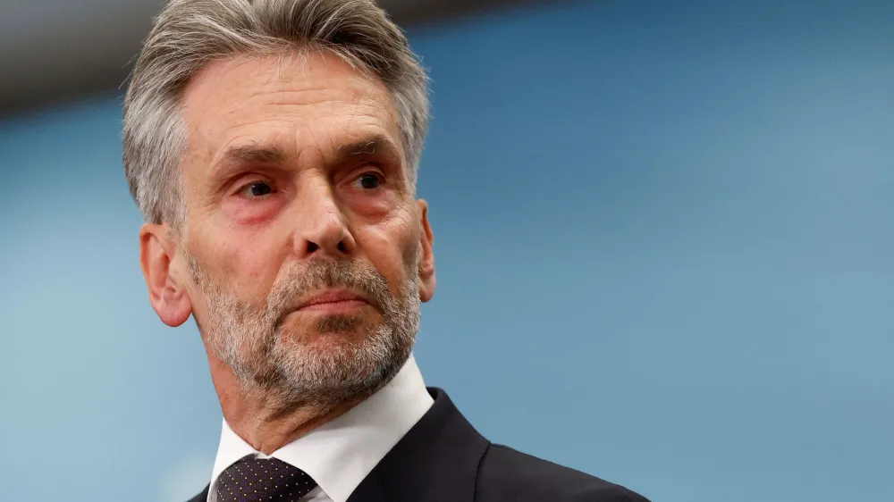 Former Dutch intelligence chief Dick Schoof looks on at a press conference as he is presented as the proposed prime minister of the Netherlands, in The Hague, Netherlands, May 28, 2024. REUTERS/Piroschka van de Wouw