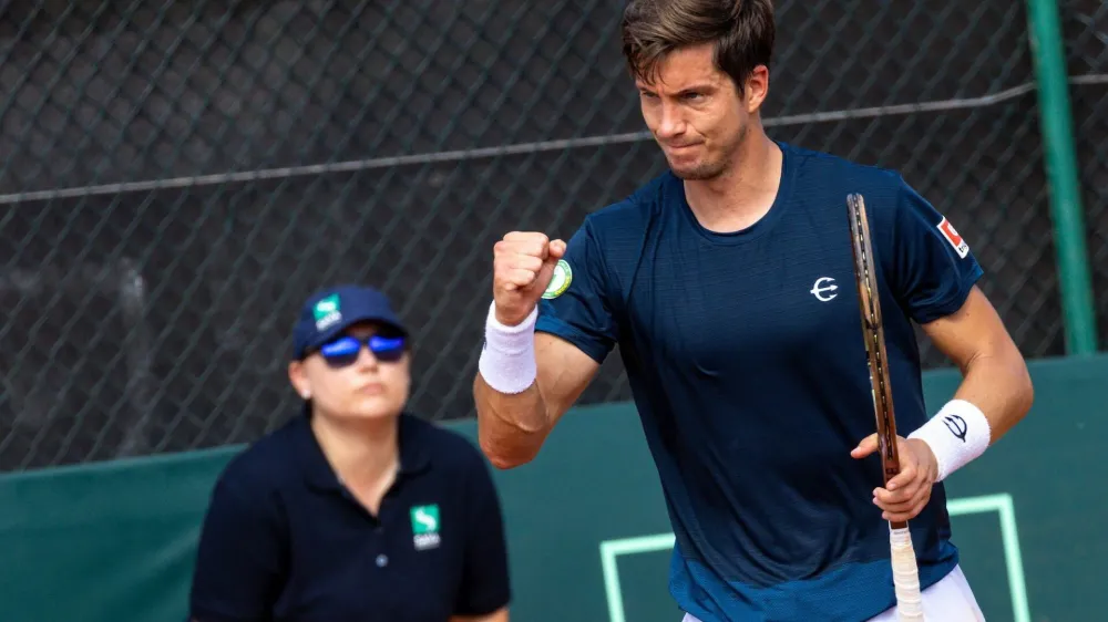 Aljaz Bedene of Slovenia celebrates at Davis Cup World Group II - Slovenia vs Estonia, on September 16, 2022 in SRC Marina, Portoroz / Portorose, Slovenia. Photo by Matic Klansek Velej / Sportida