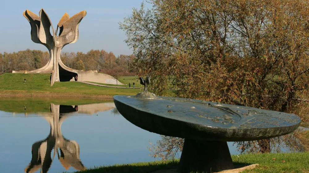 ﻿A memorial in the shape of a flower, designed by Serbian architect Bogdan Bogdanovi?, commemorates the victims of Jasenovac concentration camp near the town of Jasenovac, Croatia, 23 October 2013. The camp was the largest extermination camp in the fascist-governed 'independent state of Croatia' during the holocaust in World War II. Photo by: Hauke Schröder/picture-alliance/dpa/AP Images