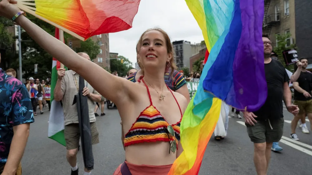 Revelers participate in the Queer Liberation March as Pride is celebrated in New York City, New York, U.S., June 30, 2024. REUTERS/Stephanie Keith