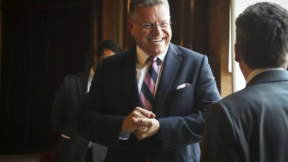 European Commission Vice President Maro&scaron; &Scaron;efčovič at the Lisbon City Hall for a Lunch with Mayor of Lisbon (and former Commissioner) Carlos Moedas in Lisbon on July 1, 2024.