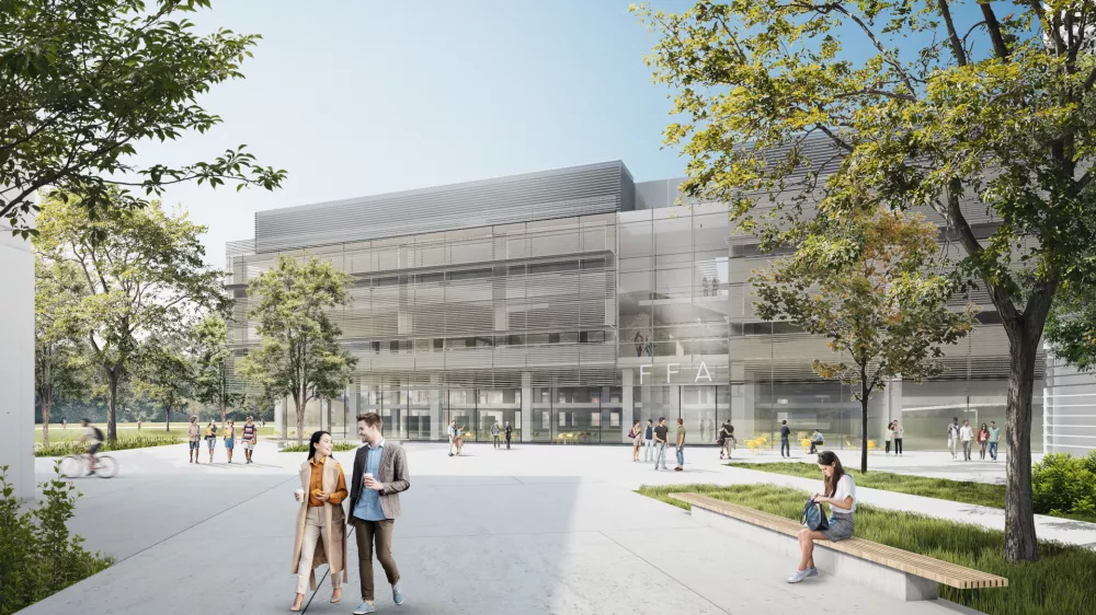 Univerza v Ljubljani je pridobila gradbeno dovoljenje za gradnjo novih prostorov za fakulteti za strojništvo in farmacijo, sedaj mora zagotoviti še denar.  Vir: Atelier arhitekti in Arhema