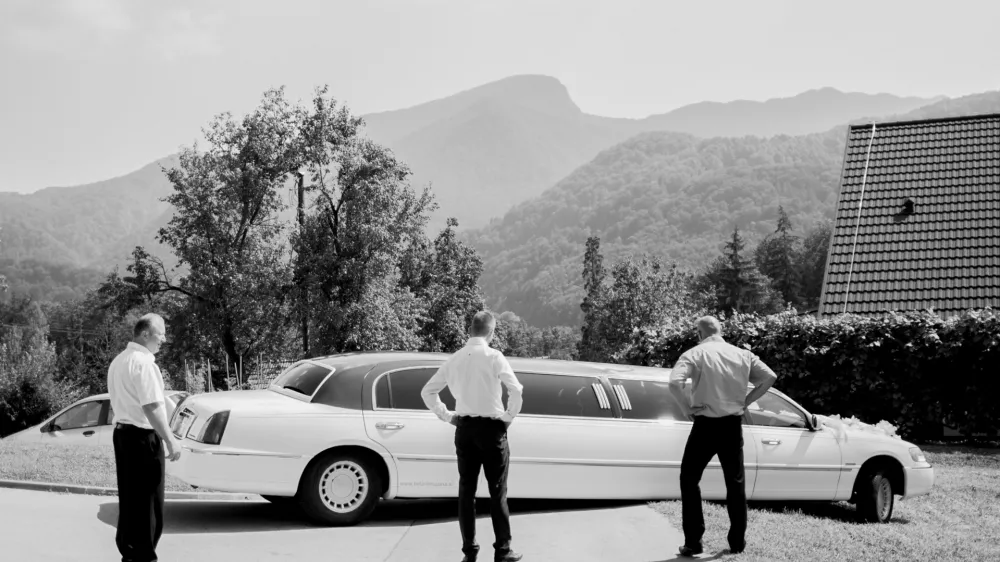Podoba, ki je pritegnila fotografovo oko: limuzina, nasedla na dan poroke. Foto: Jaka Ter&scaron;ek