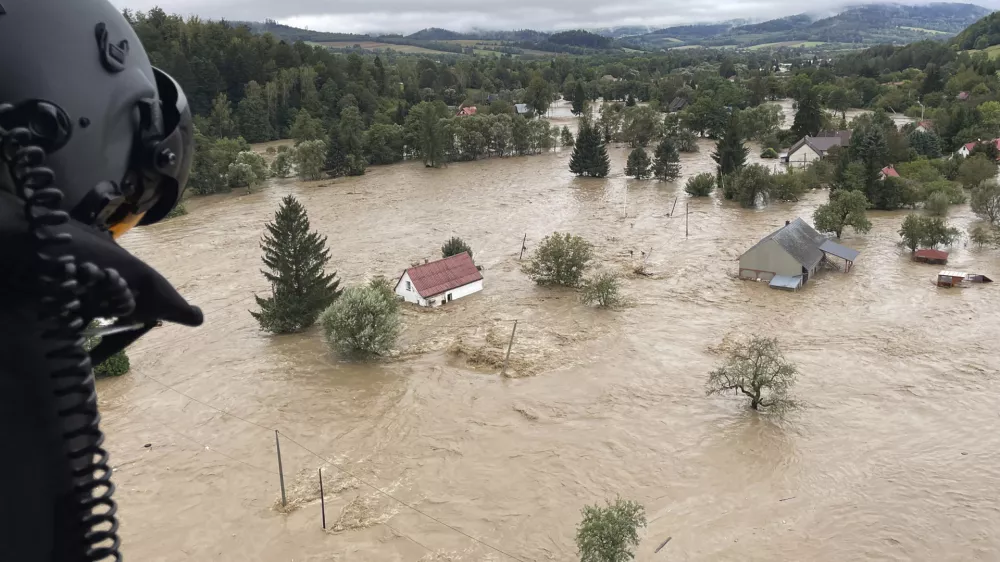 This handout photo provided by the Polish fire department, shows a flooded area near the Nysa Klodzka river in Nysa, Poland on Monday, Sept. 16, 2024. (KG PSP Photo via AP)