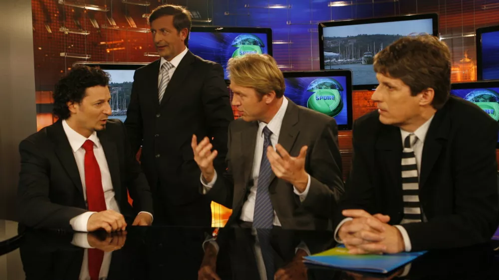 podpredsednik SD Patrick Vlačič, predsednik DeSUS Karl Erjavec, predsednik ZARES Gregor Golobič in vodja poslanskega kluba LDS Borut Sajovic - soočenje koalicije v oddaji TV Klub na POP TV -- spor med vladnimi strankami zaradi dogajanja v Novi Ljubljanski banki in tako imenovanih tajkunskih kreditov ///FOTO: Tomaž SkaleOPOMBA: ZA OBJAVO V ČASOPISU DNEVNIK / Foto: Tomaž Skale