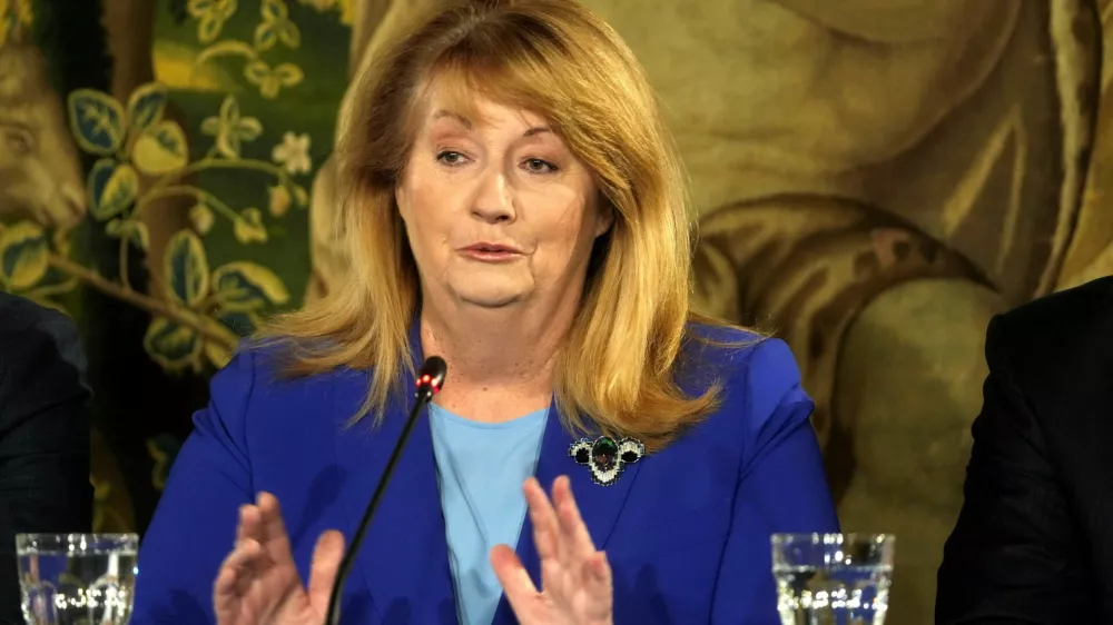 Social Democrats leader Vilija Blinkeviciute speaks during press conference after party winning at the general election in Vilnius, Lithuania October 28, 2024. REUTERS/Ints Kalnins
